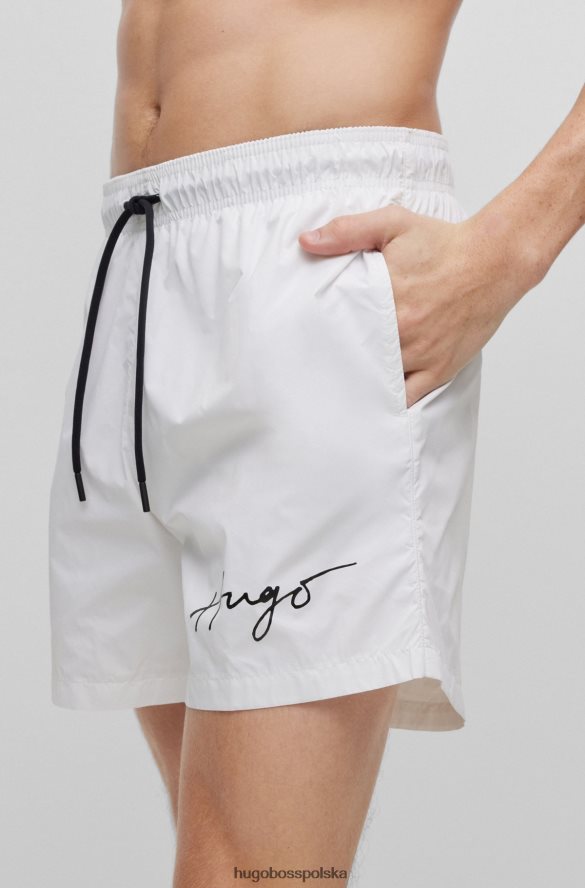 Hugo Boss białe szorty kąpielowe z materiału pochodzącego z recyklingu z odręcznym logo hugo biały R0X0H63964