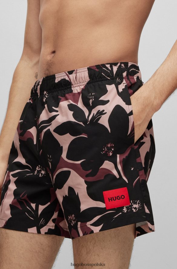 Hugo Boss jasnoróżowe, szybkoschnące wzorzyste szorty kąpielowe z materiału pochodzącego z recyklingu hugo jasnoróżowy R0X0H64190
