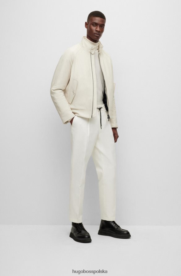 Hugo Boss Białe spodnie hugo o zwężanym kroju z czystej bawełny ze sznurkiem w talii biały R0X0H63442