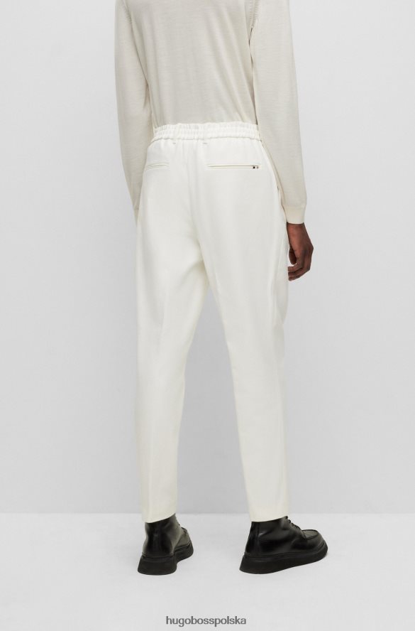 Hugo Boss Białe spodnie hugo o zwężanym kroju z czystej bawełny ze sznurkiem w talii biały R0X0H63442