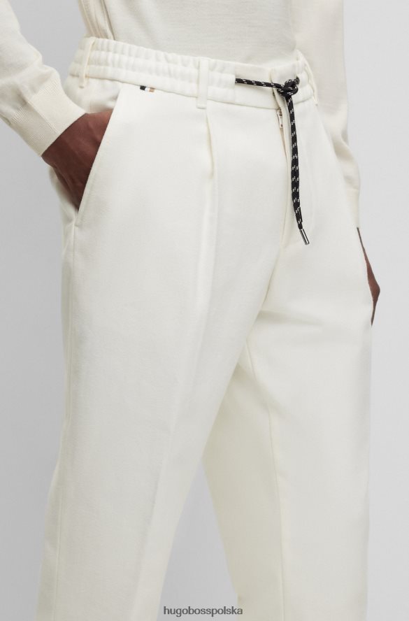 Hugo Boss Białe spodnie hugo o zwężanym kroju z czystej bawełny ze sznurkiem w talii biały R0X0H63442