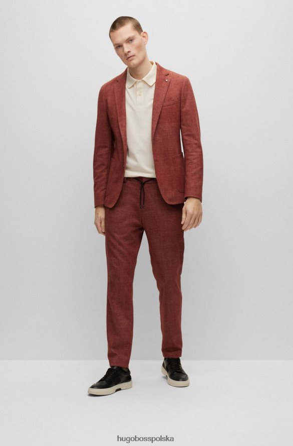 Hugo Boss Brązowe spodnie hugo o dopasowanym kroju z elastycznego jerseyu z mikrowzorami brązowy R0X0H6968