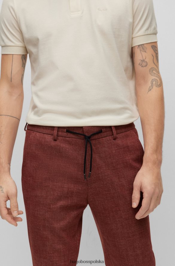 Hugo Boss Brązowe spodnie hugo o dopasowanym kroju z elastycznego jerseyu z mikrowzorami brązowy R0X0H6968