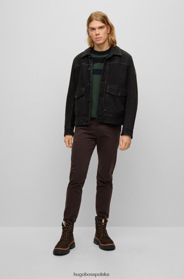 Hugo Boss Ciemnobrązowe, zwężane chinosy Hugo z barwionej, elastycznej satyny bawełnianej ciemny brąz R0X0H61263