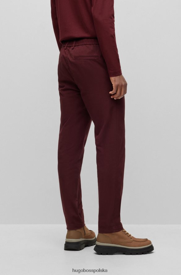 Hugo Boss Ciemnoczerwone spodnie Hugo o dopasowanym kroju z gabardyny z elastycznej bawełny ciemno czerwony R0X0H62837