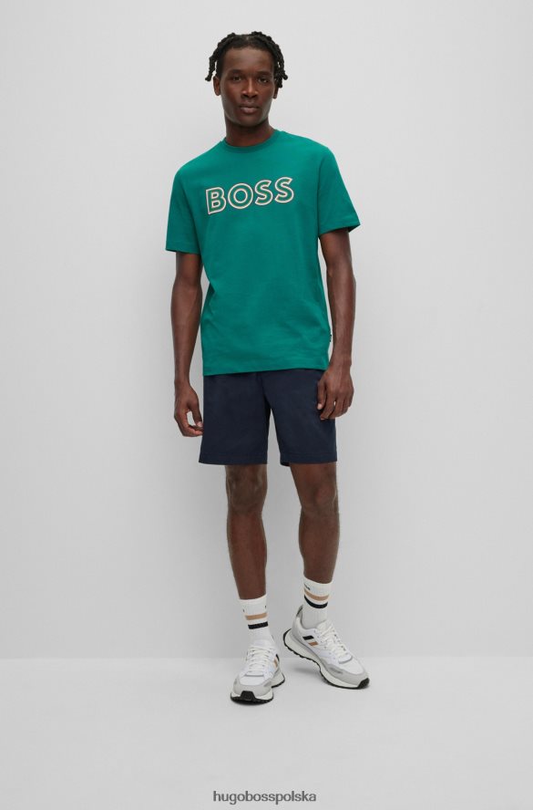 Hugo Boss Ciemnoniebieskie szorty hugo z zakładkami z przodu, wykonane z elastycznej bawełny gabardyna ciemny niebieski R0X0H63394