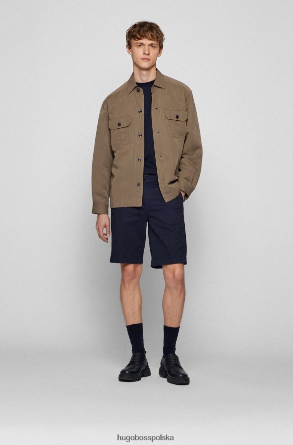 Hugo Boss Ciemnoniebieskie, zwężane szorty Hugo z tkaniny o strukturze plastra miodu z domieszką bawełny ciemny niebieski R0X0H64548
