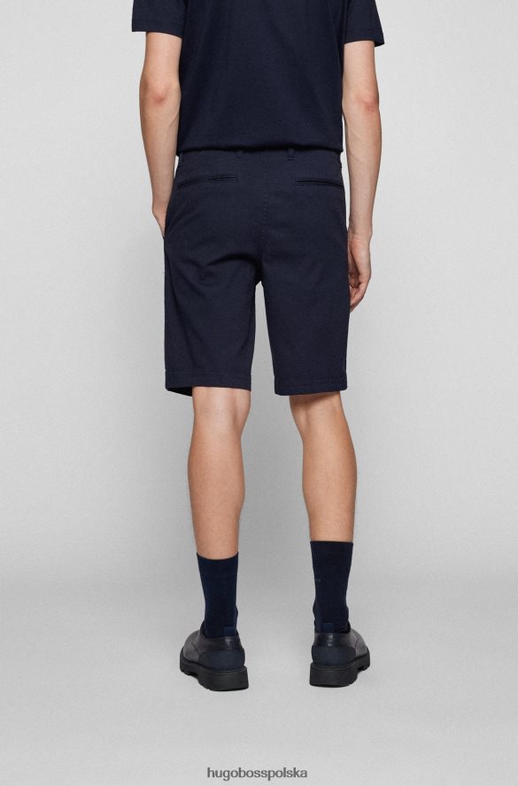 Hugo Boss Ciemnoniebieskie, zwężane szorty Hugo z tkaniny o strukturze plastra miodu z domieszką bawełny ciemny niebieski R0X0H64548