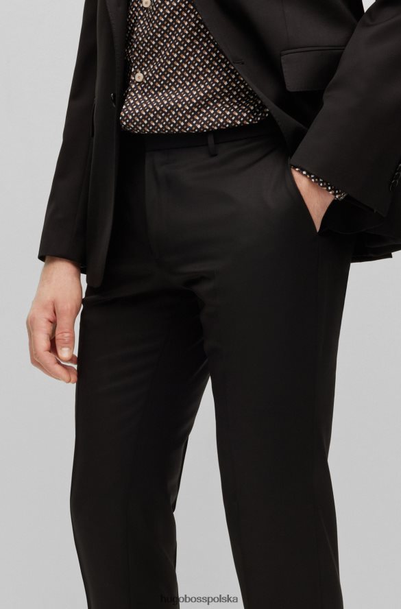 Hugo Boss Czarne, bardzo wąskie spodnie Hugo z sergi z dziewiczej wełny czarny R0X0H62734