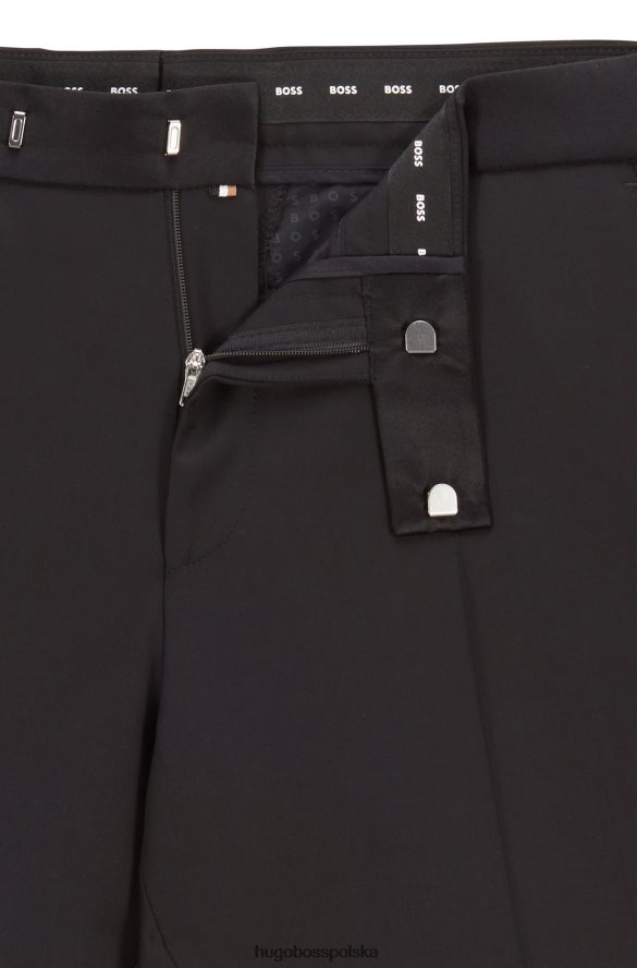 Hugo Boss Czarne, dopasowane spodnie smokingowe z dziewiczej wełny Serge Hugo czarny R0X0H62027