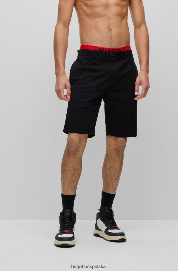 Hugo Boss Czarne, dopasowane szorty chino hugo z gabardyny z elastycznej bawełny czarny R0X0H63610