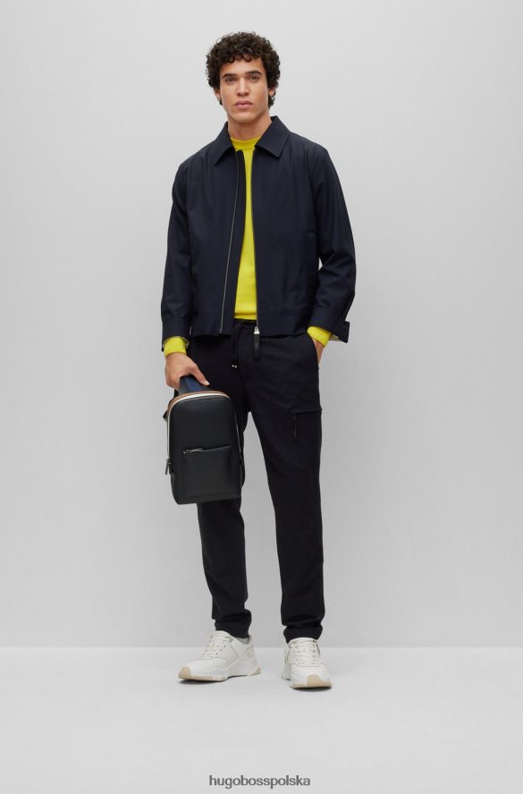 Hugo Boss Czarne spodnie cargo w mikrowzorzyste, ze sznurkiem w talii, hugo czarny R0X0H63723