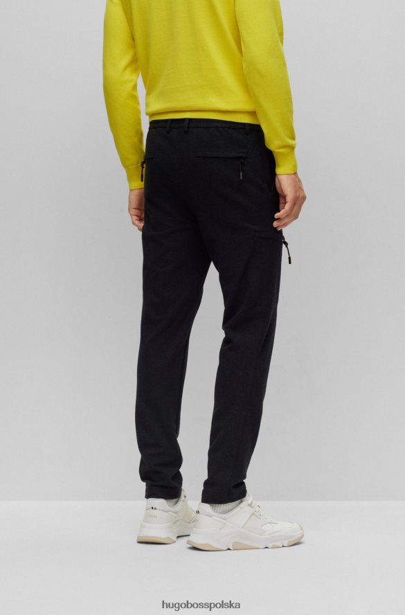 Hugo Boss Czarne spodnie cargo w mikrowzorzyste, ze sznurkiem w talii, hugo czarny R0X0H63723