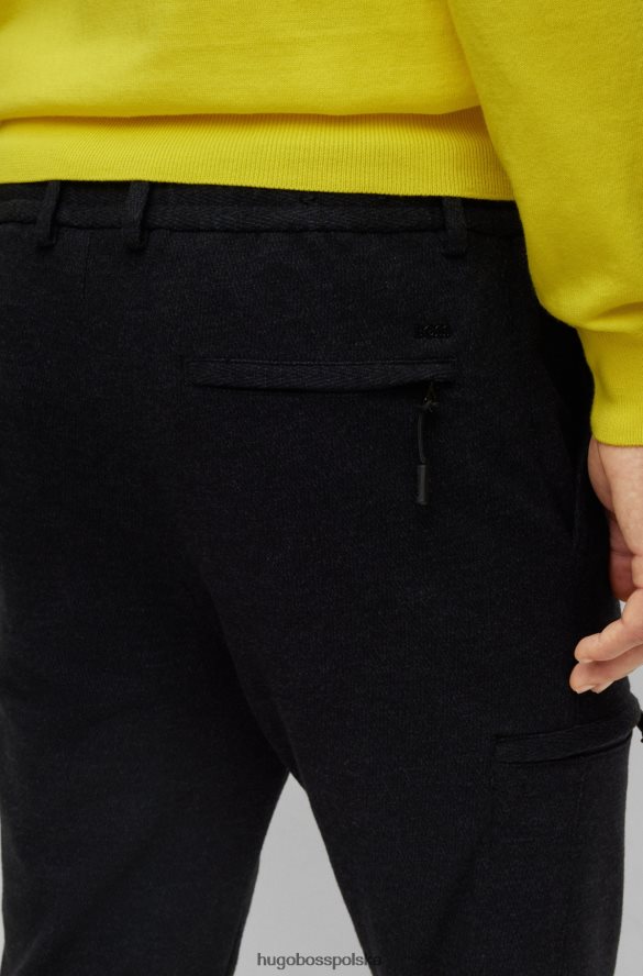Hugo Boss Czarne spodnie cargo w mikrowzorzyste, ze sznurkiem w talii, hugo czarny R0X0H63723