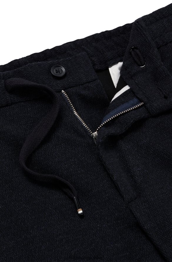 Hugo Boss Czarne spodnie cargo w mikrowzorzyste, ze sznurkiem w talii, hugo czarny R0X0H63723