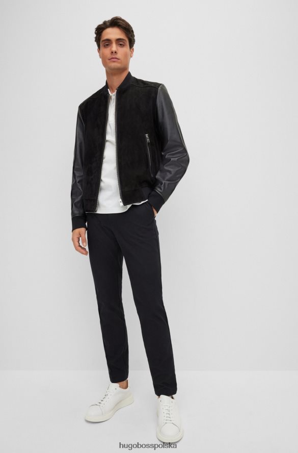 Hugo Boss Czarne spodnie hugo o dopasowanym kroju z zakładkami z przodu, z mieszanki bawełny czarny R0X0H62557