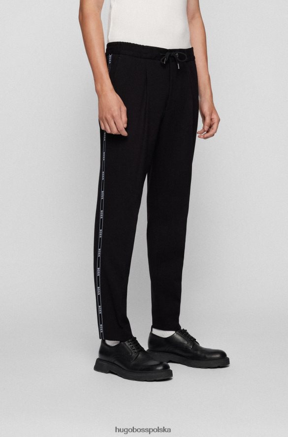 Hugo Boss Czarne spodnie hugo o swobodnym kroju z taśmą z logo czarny R0X0H64325