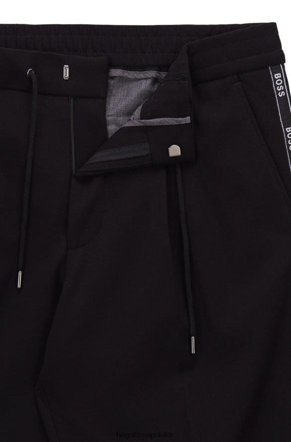 Hugo Boss Czarne spodnie hugo o swobodnym kroju z taśmą z logo czarny R0X0H64325