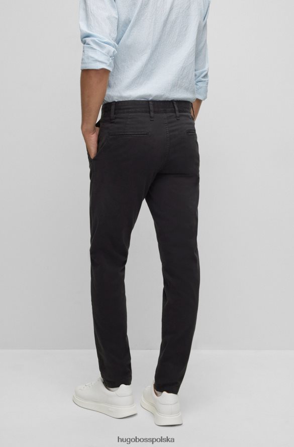 Hugo Boss Czarne, zwężane chinosy Hugo z barwionej elastycznej satyny bawełnianej czarny R0X0H61268
