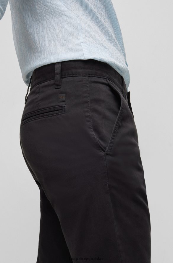 Hugo Boss Czarne, zwężane chinosy Hugo z barwionej elastycznej satyny bawełnianej czarny R0X0H61268