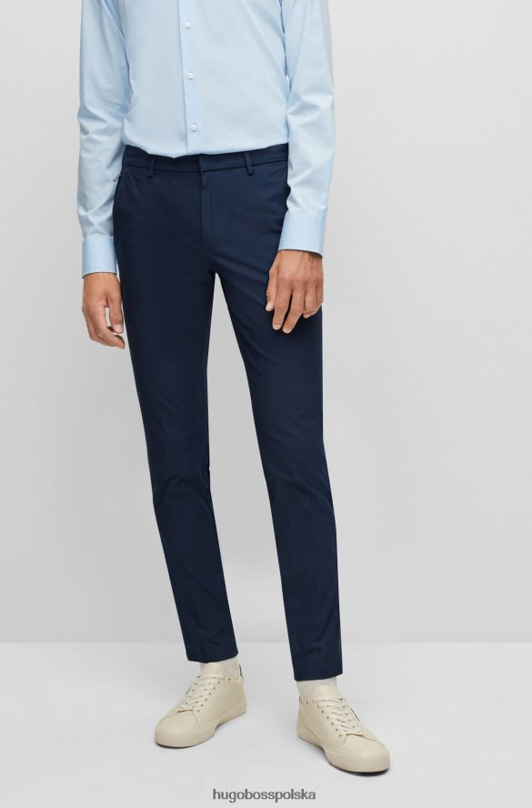 Hugo Boss Granatowe spodnie Hugo o dopasowanym kroju z zakładkami z przodu, z mieszanki zawierającej bawełnę ciemny niebieski R0X0H62555