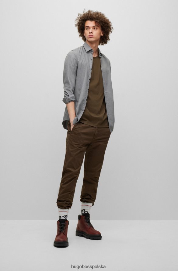 Hugo Boss Hugo Chinosy o wąskim kroju z mankietami i ciemnozieloną gabardyną z elastycznej bawełny ciemnozielony R0X0H62693