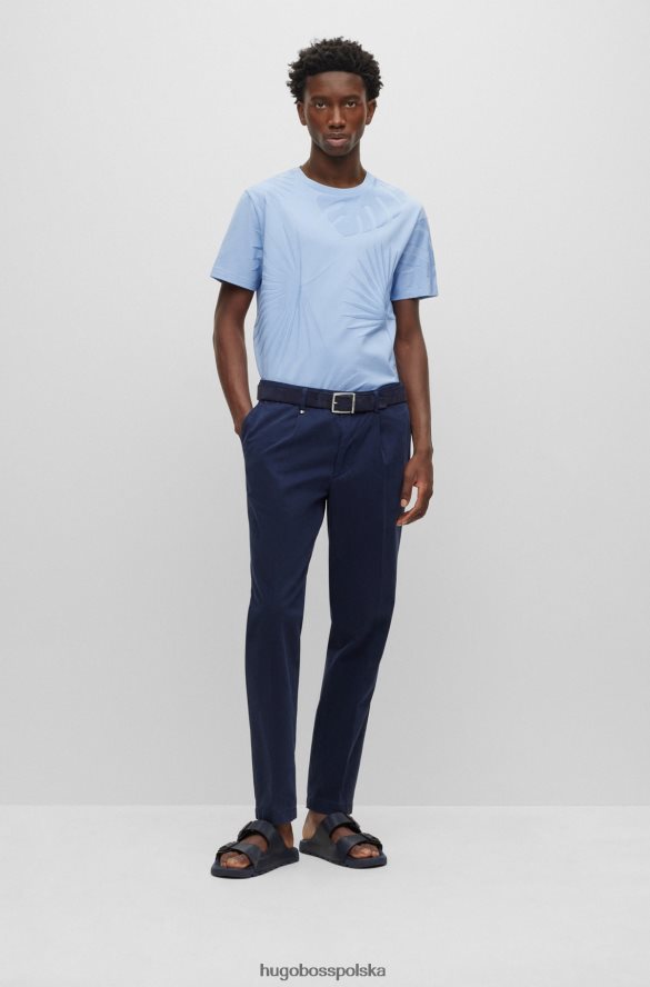 Hugo Boss Hugo ciemnoniebieskie spodnie z zakładkami z przodu, z elastycznej bawełny o diagonalnym splocie ciemny niebieski R0X0H63870