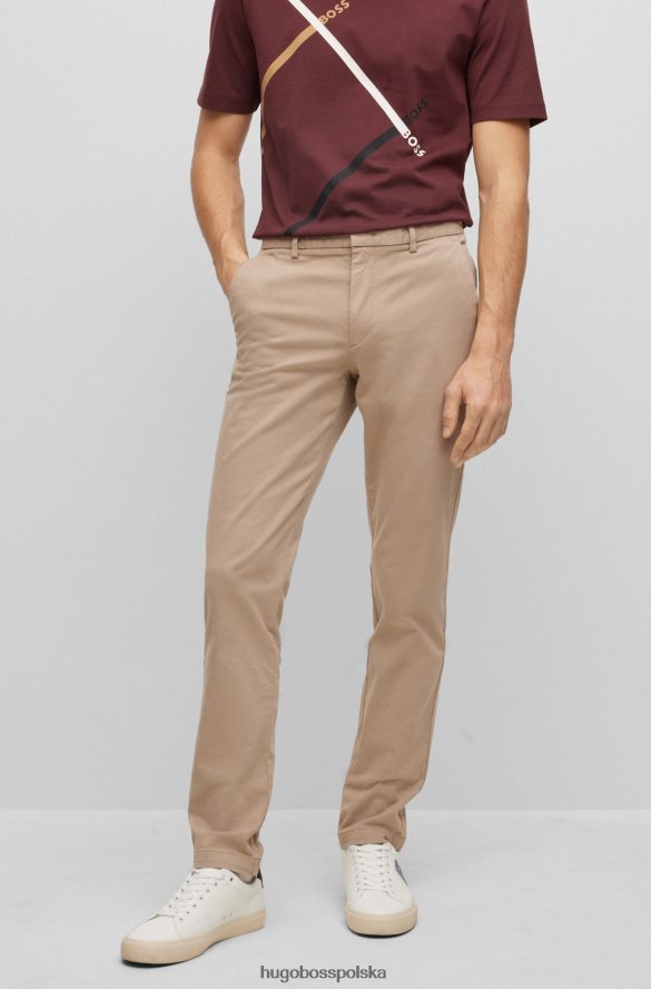 Hugo Boss Hugo jasnobeżowe chinosy slim-fit z gabardyny z elastycznej bawełny jasny beż R0X0H62929