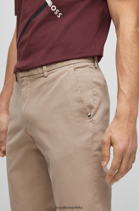 Hugo Boss Hugo jasnobeżowe chinosy slim-fit z gabardyny z elastycznej bawełny jasny beż R0X0H62929