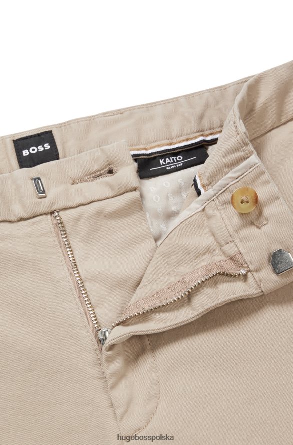 Hugo Boss Hugo jasnobeżowe chinosy slim-fit z gabardyny z elastycznej bawełny jasny beż R0X0H62929