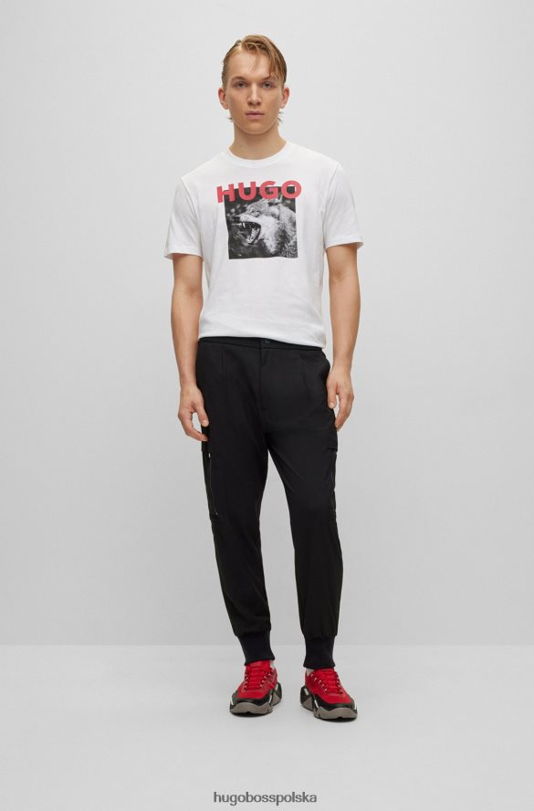 Hugo Boss Spodnie o dopasowanym kroju z mankietami, z elastycznego diagonalu hugo w kolorze czarnym czarny R0X0H63294