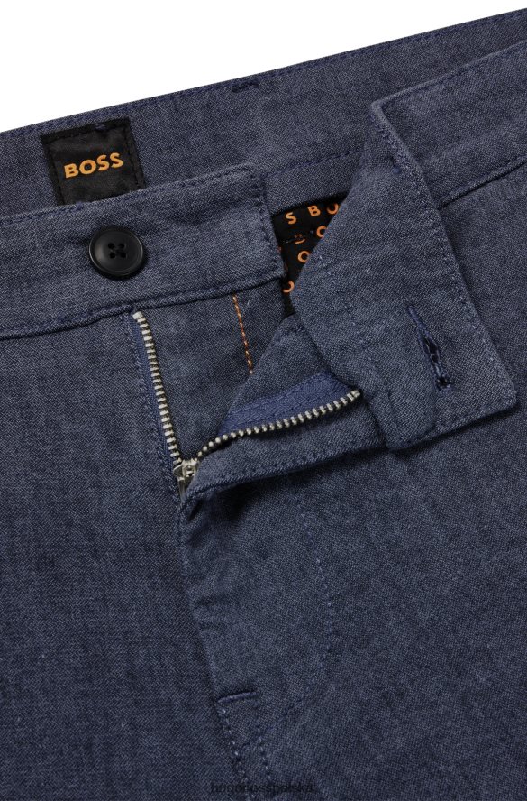 Hugo Boss Spodnie slim-fit z elastycznej bawełny o diagonalnym splocie hugo w kolorze ciemnoniebieskim ciemny niebieski R0X0H61387