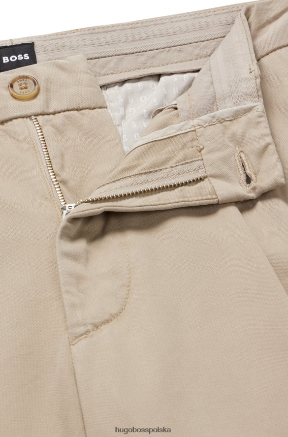 Hugo Boss Spodnie z zakładkami z elastycznej bawełny o diagonalnym splocie w kolorze jasnobeżowym hugo jasny beż R0X0H63872