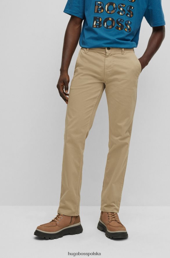 Hugo Boss beżowe spodnie hugo slim fit z elastycznej satyny bawełnianej beżowy R0X0H6960