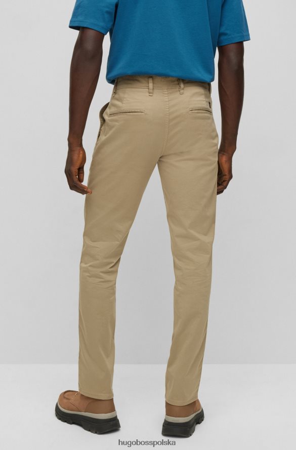 Hugo Boss beżowe spodnie hugo slim fit z elastycznej satyny bawełnianej beżowy R0X0H6960