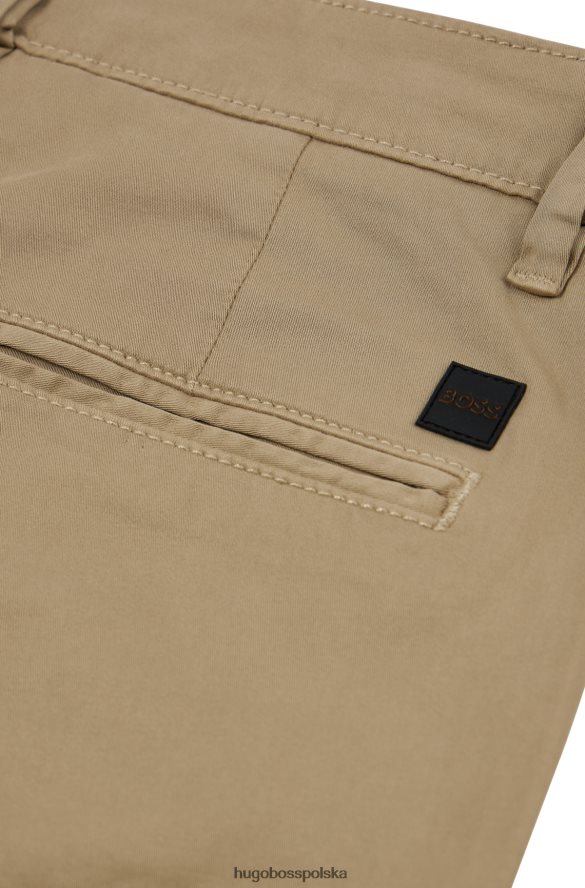 Hugo Boss beżowe spodnie hugo slim fit z elastycznej satyny bawełnianej beżowy R0X0H6960