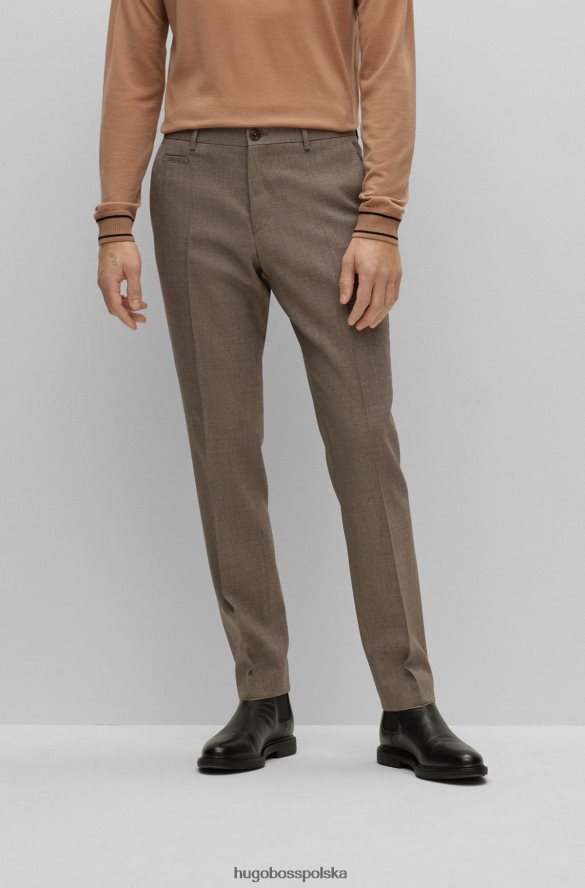 Hugo Boss beżowe spodnie hugo z domieszką wełny z mikrowzorem beżowy R0X0H64058