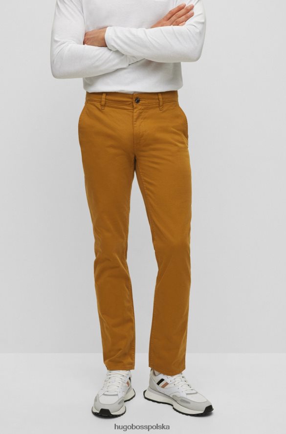Hugo Boss beżowe spodnie slim-fit z elastycznej satyny bawełnianej hugo beżowy R0X0H6958
