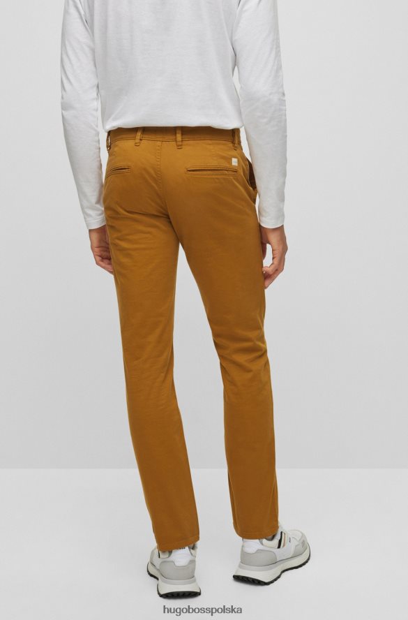Hugo Boss beżowe spodnie slim-fit z elastycznej satyny bawełnianej hugo beżowy R0X0H6958