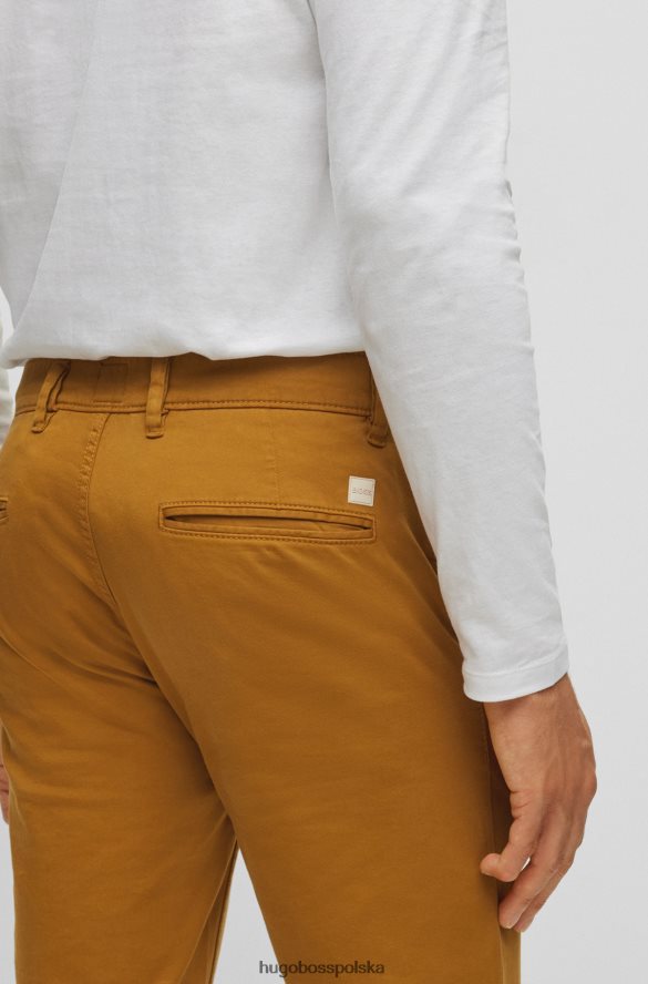 Hugo Boss beżowe spodnie slim-fit z elastycznej satyny bawełnianej hugo beżowy R0X0H6958