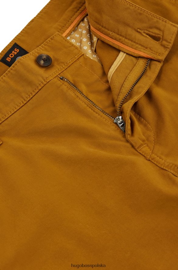 Hugo Boss beżowe spodnie slim-fit z elastycznej satyny bawełnianej hugo beżowy R0X0H6958