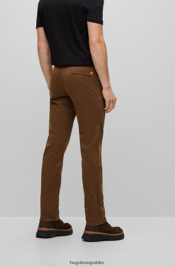 Hugo Boss brązowe spodnie slim-fit z elastycznej satyny bawełnianej hugo brązowy R0X0H6952