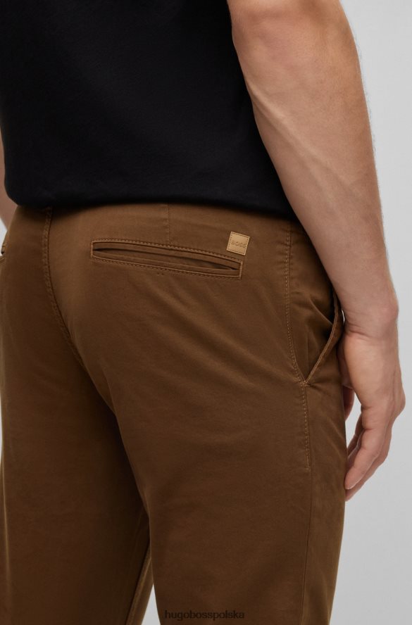 Hugo Boss brązowe spodnie slim-fit z elastycznej satyny bawełnianej hugo brązowy R0X0H6952