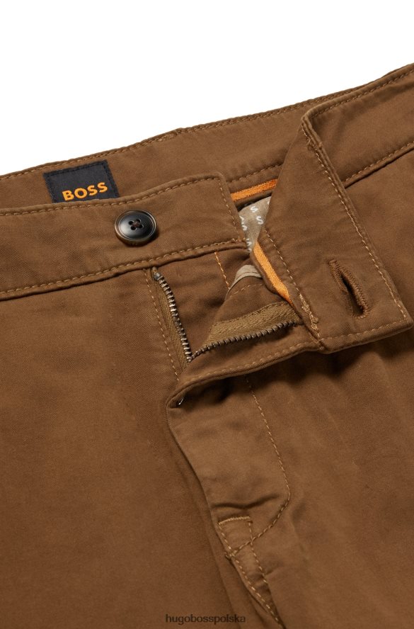 Hugo Boss brązowe spodnie slim-fit z elastycznej satyny bawełnianej hugo brązowy R0X0H6952