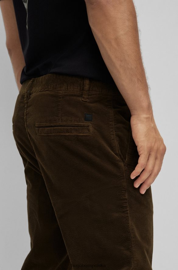 Hugo Boss ciemnobrązowe, zwężane spodnie hugo z elastycznego sztruksu bawełnianego ciemny brąz R0X0H62301