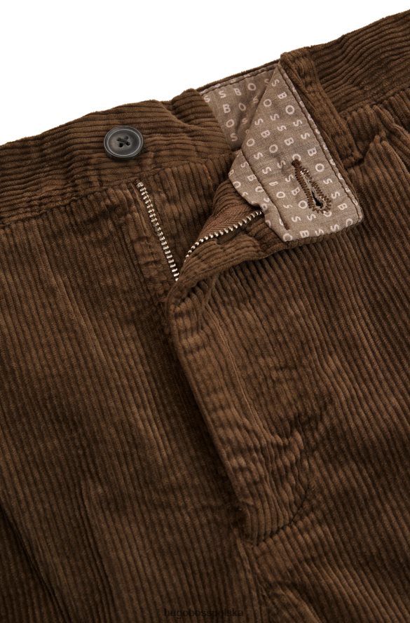 Hugo Boss ciemnobrązowe, zwężane spodnie hugo z elastycznego sztruksu bawełnianego ciemny brąz R0X0H62301