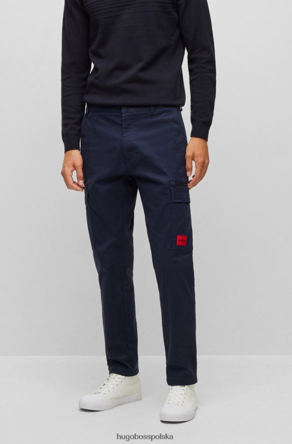 Hugo Boss ciemnoniebieskie, dopasowane spodnie cargo z elastycznej bawełny gabardynowej hugo ciemny niebieski R0X0H62155