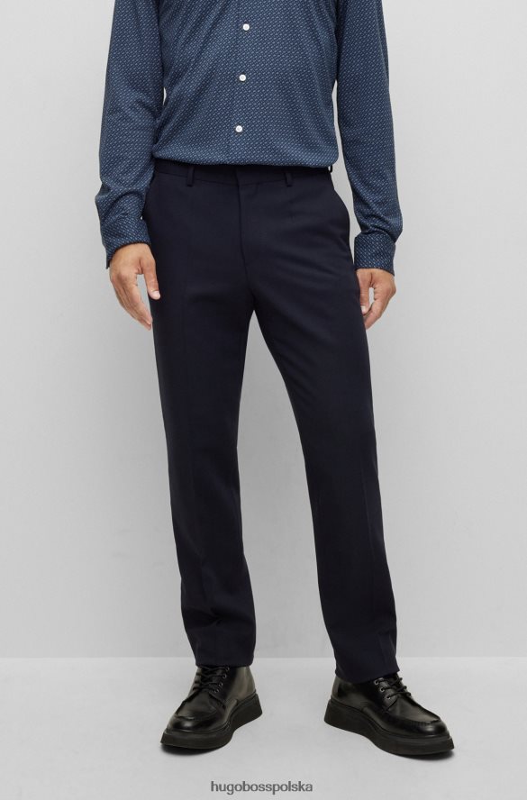 Hugo Boss ciemnoniebieskie spodnie hugo o regularnym kroju, wykonane z elastycznej tkaniny w mikrowzorzysty ciemny niebieski R0X0H63785