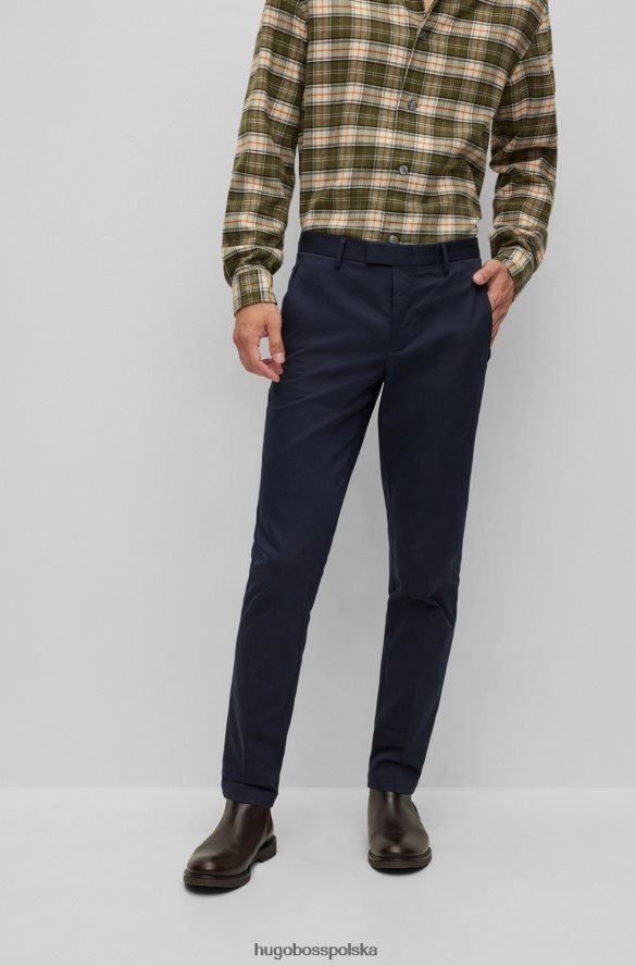 Hugo Boss ciemnoniebieskie spodnie hugo slim fit z mieszanki bawełny z jedwabiem ciemny niebieski R0X0H62727