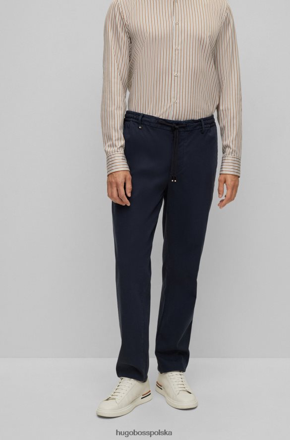 Hugo Boss ciemnoniebieskie spodnie o dopasowanym kroju ze strukturalnej mieszanki bawełny hugo ciemny niebieski R0X0H63503